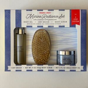 New NEW Trader Joe’s Marine Radiance Set Body Oil, Dry Brush, Body Scrub